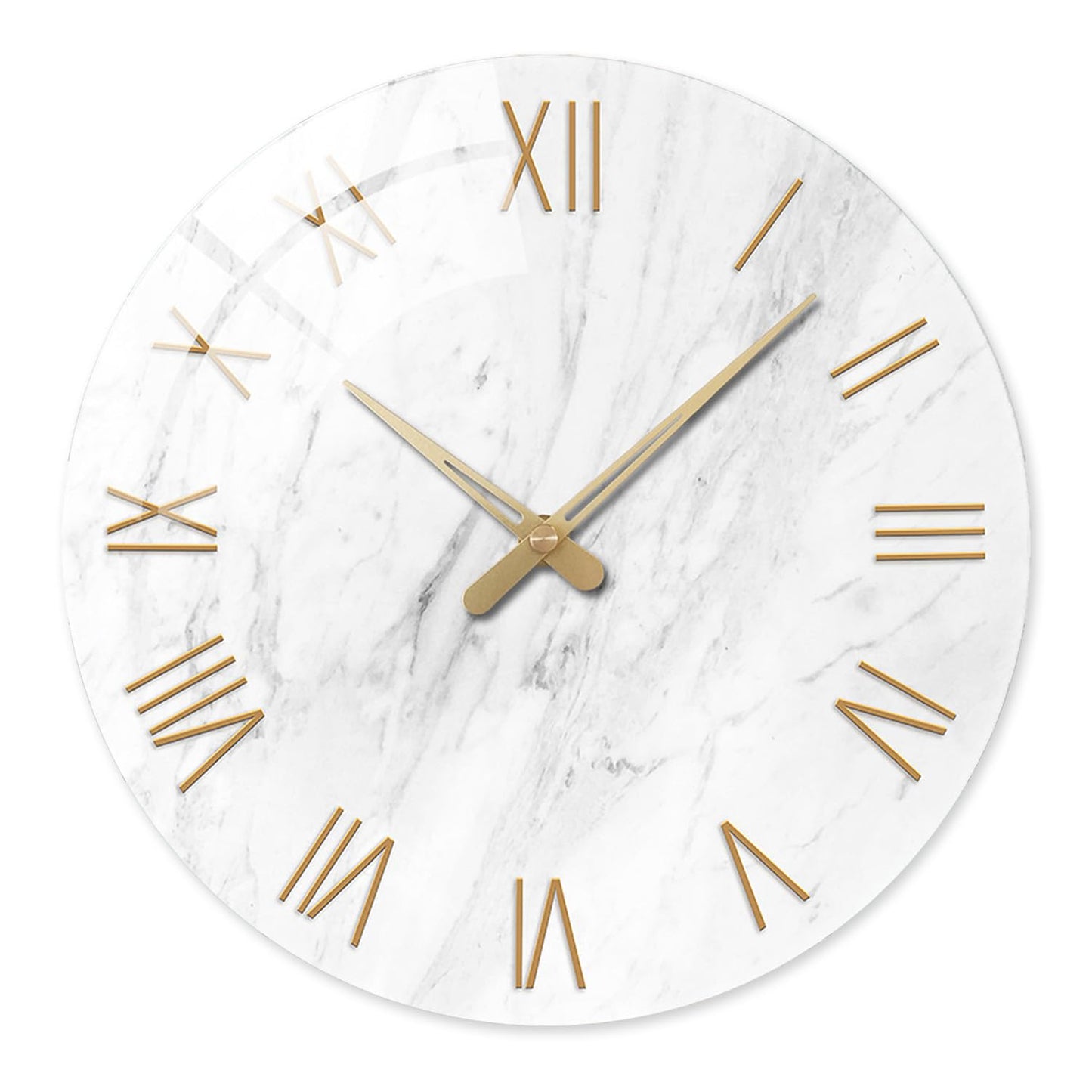 White Marble Glass Wall Clocks Battery Operated 12 Inch Abstract Decorative Analog Wall Clocks for Living Room Bedroom Office Silent Wall Clock Modern