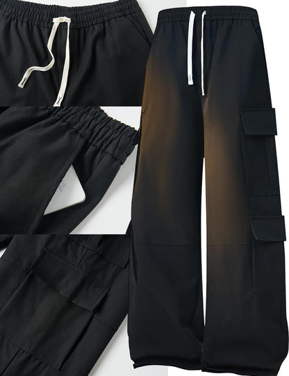Mens Cargo Pants Baggy Casual Hiking Joggers Elastic Waist Drawstring Multi Cargo Pockets Loose Fit Streetwear