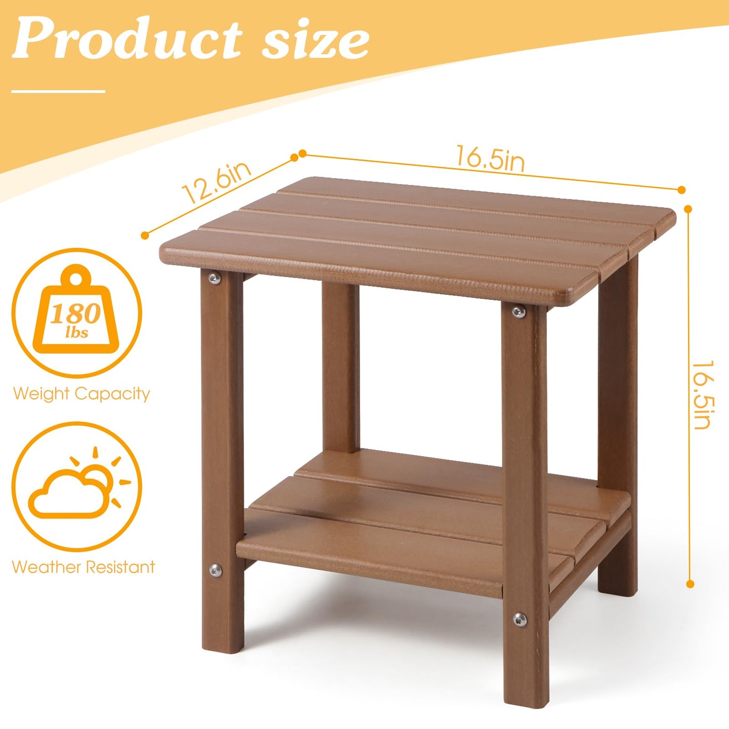 Apolimi Adirondack Outdoor Side Table, 2-Tier Sturdy Patio End Table Weather Resistant, 16.5" Solid Side Table for Patio, Pool, Porch