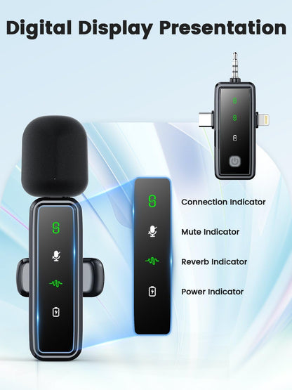 Wireless Mini Microphone for iPhone Android,Mini Mic for Video Recording,Plug & Play Lapel Professional Mic with Noise Reduction, Mute, and Reverb for YouTube TikTok Vlog Podcast