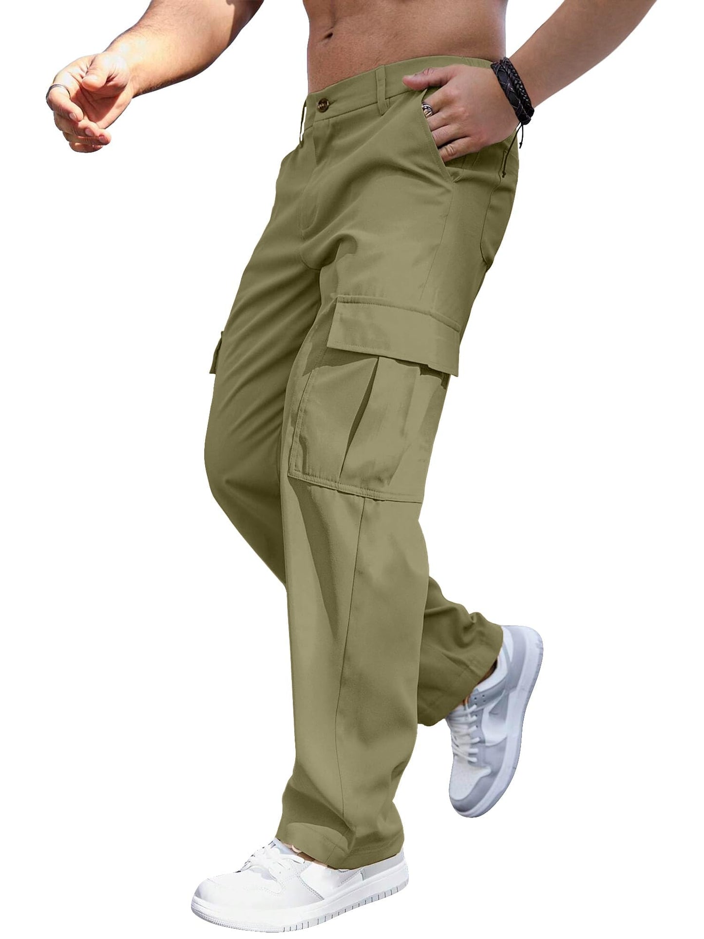 Comdecevis Mens Casual Cargo Pants Baggy Straight Leg Sweatpants with Large Flap Pockets Hiking Sports Trousers