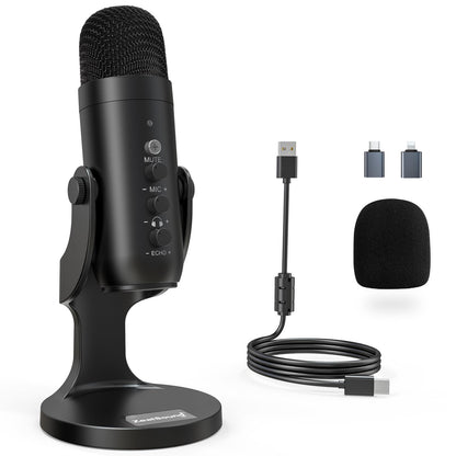 ZealSound Podcast Microphone for PC, Noise Cancellation USB Mic with Gain, Volume Adjustment & Mute Button, Monitoring & Echo, for YouTube, TikTok, Podcasting, Streaming, iPhone, iPad, Android, Mac