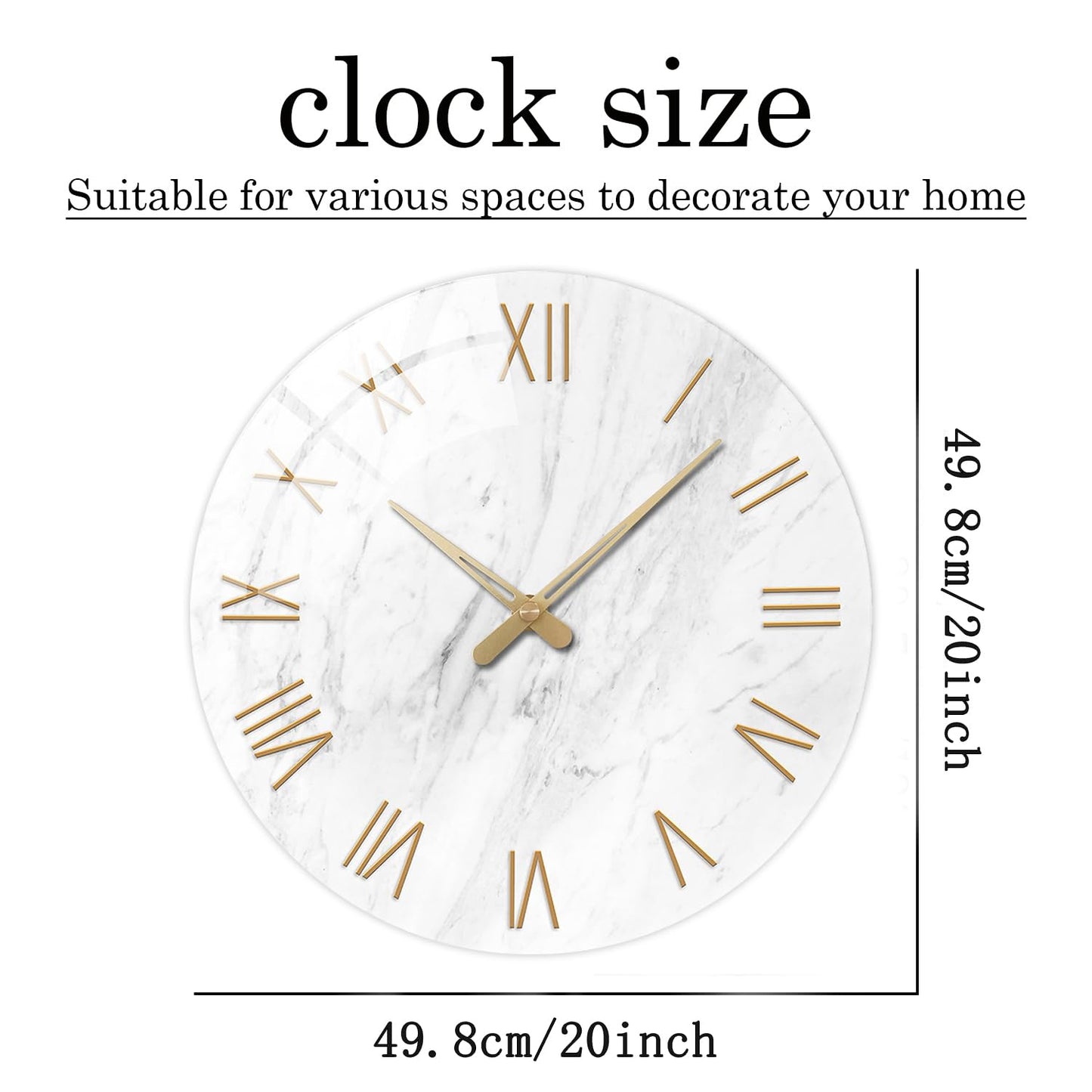 White Marble Glass Wall Clocks Battery Operated 12 Inch Abstract Decorative Analog Wall Clocks for Living Room Bedroom Office Silent Wall Clock Modern