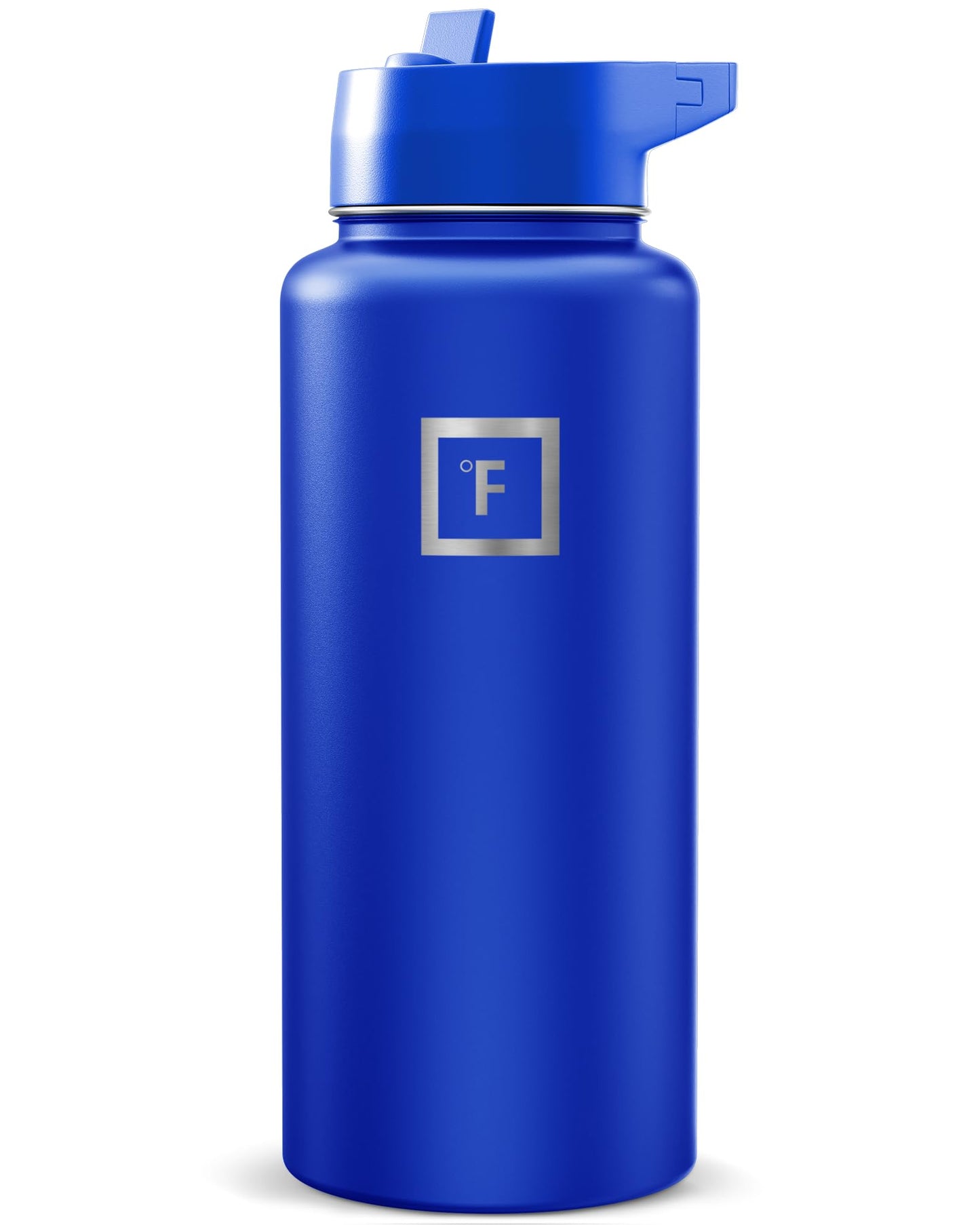 IRON °FLASK Camping & Hiking Hydration Flask with Straw, Wide Mouth Insulated Stainless Steel Sports Water Bottle - Midnight Black 24 oz - Straw (1 Lid)