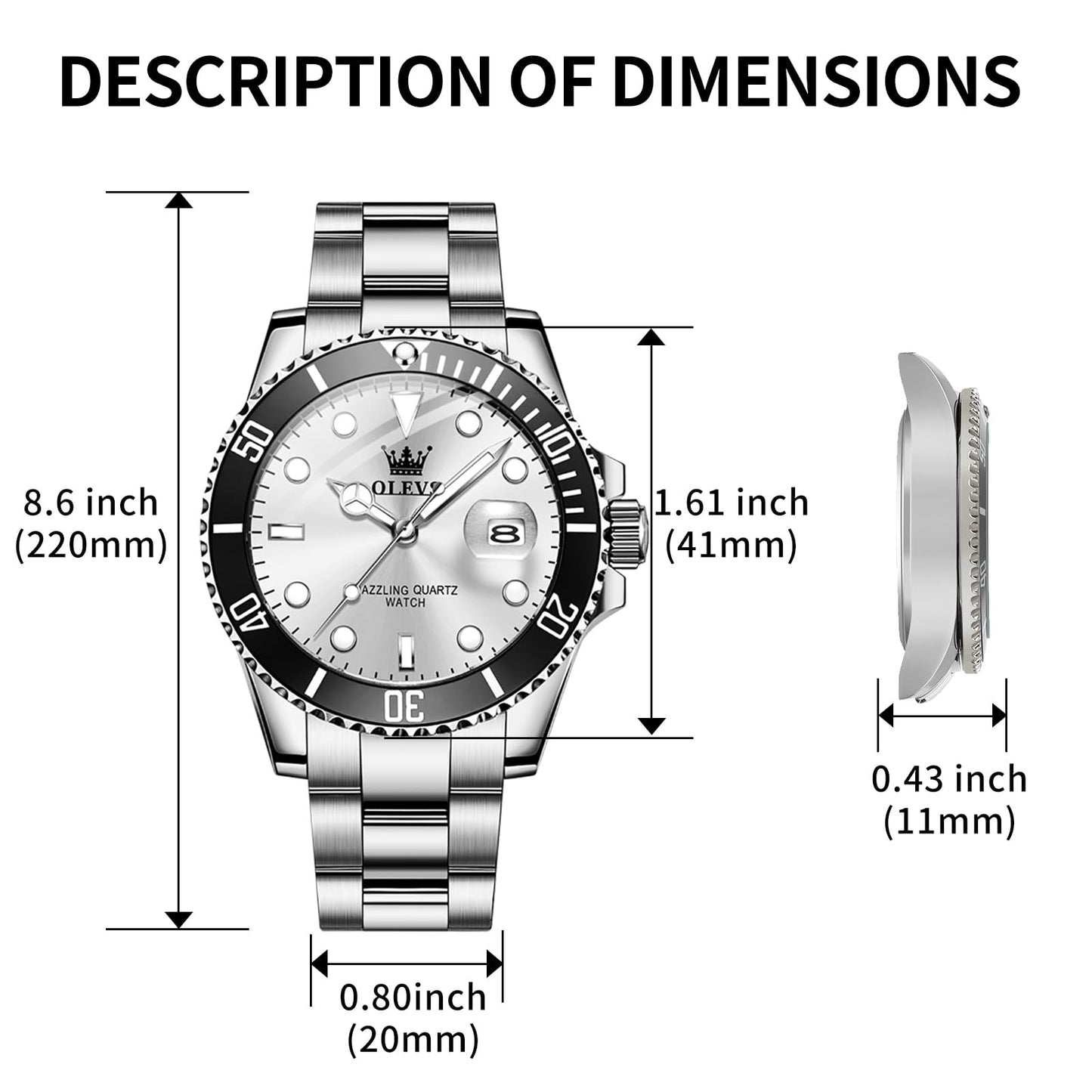 OLEVS Luxury Watches for Men Big Face Stainless Steel Business Dress Analog Quartz Watch with Day Waterproof Luminous Mens Wrist Watch