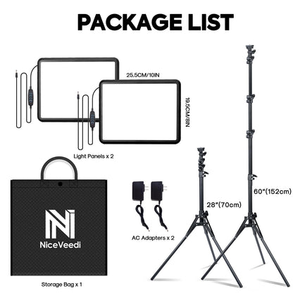 2-Pack LED Video Light Kit, NiceVeedi Studio Light, 2800-6500K Dimmable Photography Lighting Kit with Tripod Stand&Phone Holder, 73" Stream Light for Video Recording, Game Streaming, YouTube