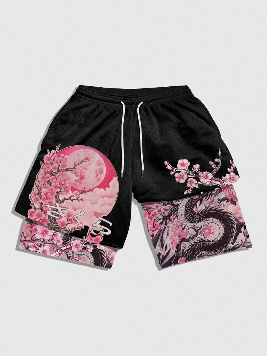 QJQ Men's 2 in 1 Goth Graphic Drawstring Elastic Waist Shorts Summer Casual Workout Athletic Gym Track Shorts