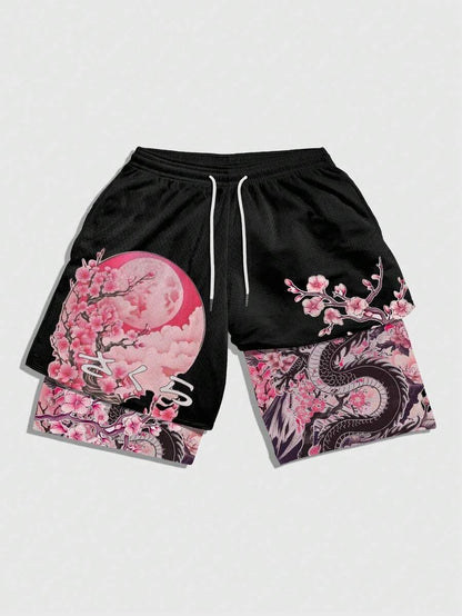 QJQ Men's 2 in 1 Goth Graphic Drawstring Elastic Waist Shorts Summer Casual Workout Athletic Gym Track Shorts