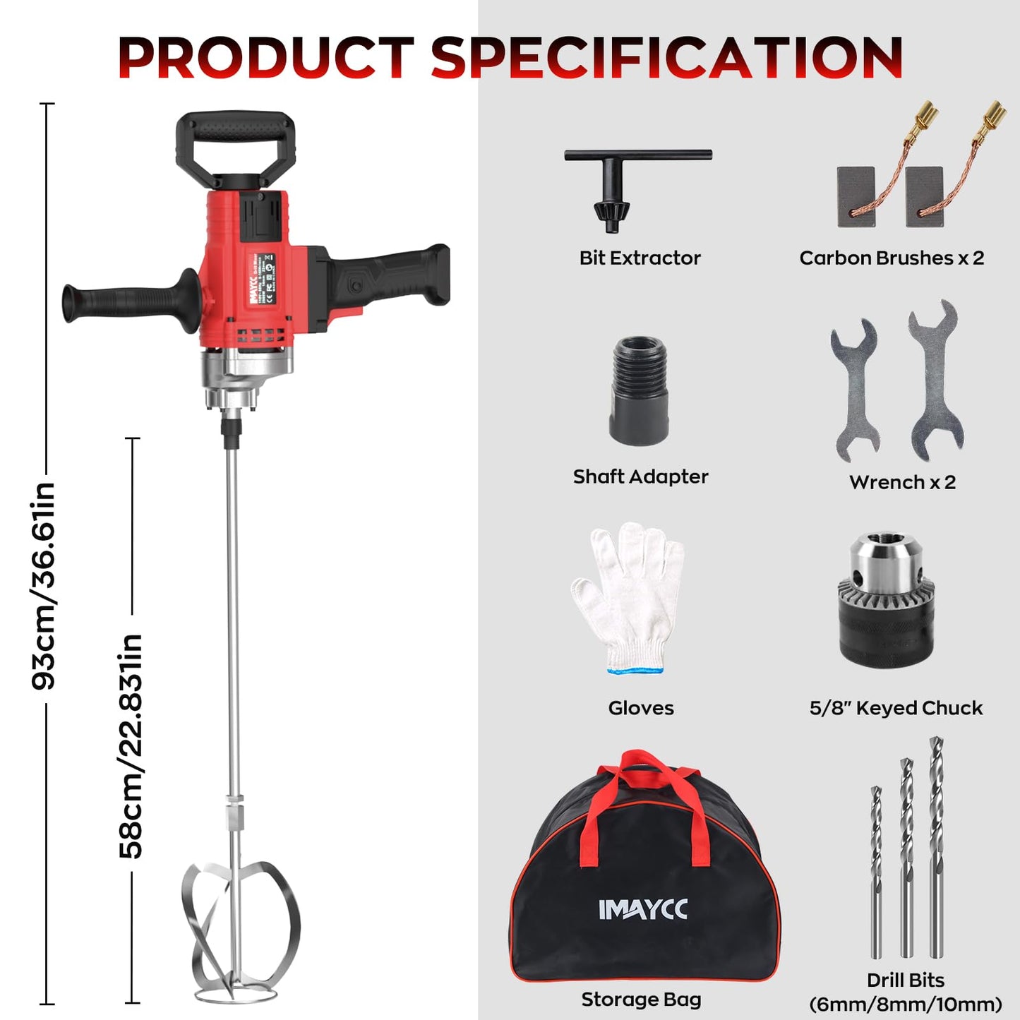 IMAYCC Handheld Cement Mixer, Portable Concrete Mixer,110V 6 Speed Mixing Drill, 2100W Drill Mixer for mud,Motar,Paint, Grout, Plaster,Thinset etc.