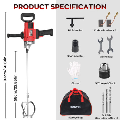 IMAYCC Handheld Cement Mixer, Portable Concrete Mixer,110V 6 Speed Mixing Drill, 2100W Drill Mixer for mud,Motar,Paint, Grout, Plaster,Thinset etc.