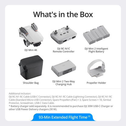 DJI Mini 4K, Drone with 4K UHD Camera for Adults, Under 249 g, 3-Axis Gimbal Stabilization, 10km Video Transmission, Auto Return, Wind Resistance, 1 Battery for 31-Min Max Flight Time