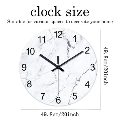 White Marble Glass Wall Clocks Battery Operated 12 Inch Abstract Decorative Analog Wall Clocks for Living Room Bedroom Office Silent Wall Clock Modern