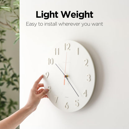 mooas Wooden Frame Flatwood Wall Clock,12" Non-Ticking Sweep Movement Decorative Battery Operated Wall Clock for Home Living Room Kitchen Bedroom Office School (Dark Brown)