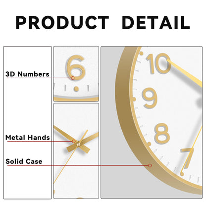 Roymnie Wall Clock Green, Silent Wall Clocks Battery Operated 8 Inch-Modern Non Ticking Analog Clock Decorative for Kitchen Office Bathroom Bedroom(Gold)