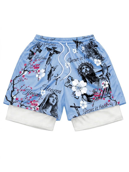 QJQ Men's 2 in 1 Goth Graphic Drawstring Elastic Waist Shorts Summer Casual Workout Athletic Gym Track Shorts