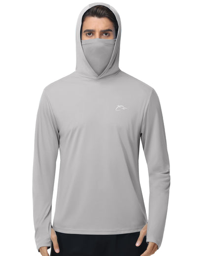 FISHEAL Men's Performance Fishing Hoodie Shirt - UPF 50+ UV Sun Protection Long Sleeve Shirts with Mesh Face Mask