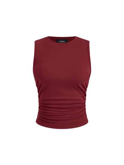 CIDER Womens Tank Tops Sleeveless High Neck Ruched Crop Tops Going Out Casual Basic Ribbed Shirt Summer Fashion Clothing