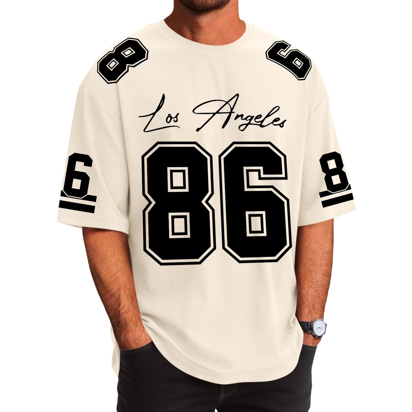Graphic Tees Men Oversized Streetwear Tshirts for Men Number Los Angeles Print Jerseys Shirt Casual Tee Top