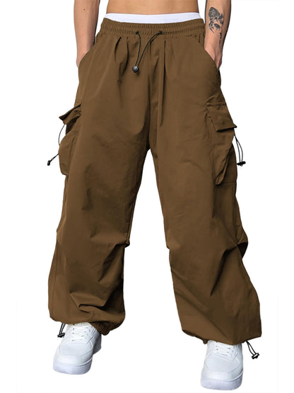 JMIERR Mens Loose Fit Drawstring Y2K Baggy Parachute Cargo Pants | Harem Joggers, Utility Flap, Deep Side Pockets, Elastic Waistband, Adjustable Hem, Streetwear, Casual Wear, Outdoor Hiking