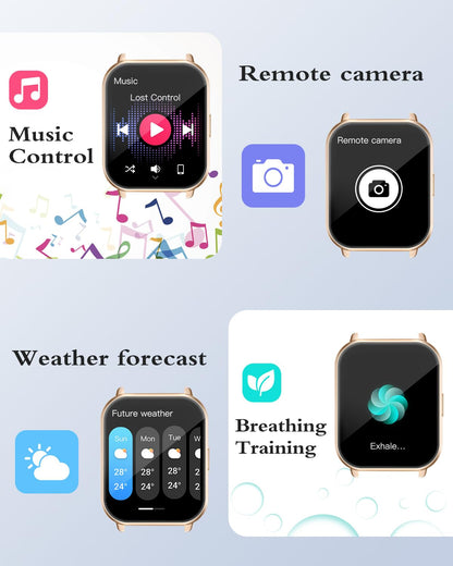 RUIMEN Smart Watches for Women Men (Answer/Make Calls, 2 Bands Included), 1.8" Smartwatch for iOS/Android Phones, Fitness Tracker Heart Rate/Sleep Monitor Digital Watch Waterproof Milky White