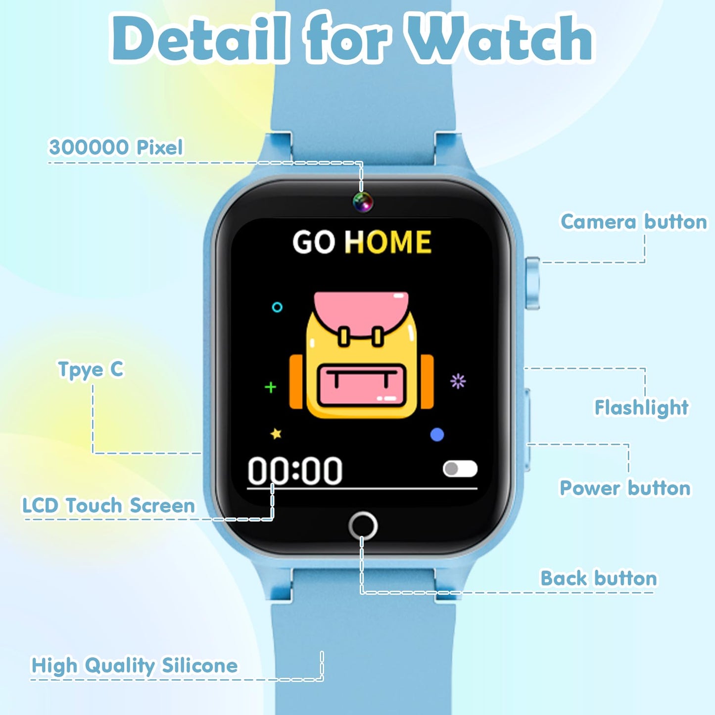 Luyiilo Smart Watch for Kids, with 26 Puzzle Games, Touch Screen, HD Camera, Alarm Clock, Toys for Ages 4-12 Years Old.Birthday Gift for Boys Girls (Blue)