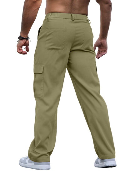 Comdecevis Mens Casual Cargo Pants Baggy Straight Leg Sweatpants with Large Flap Pockets Hiking Sports Trousers