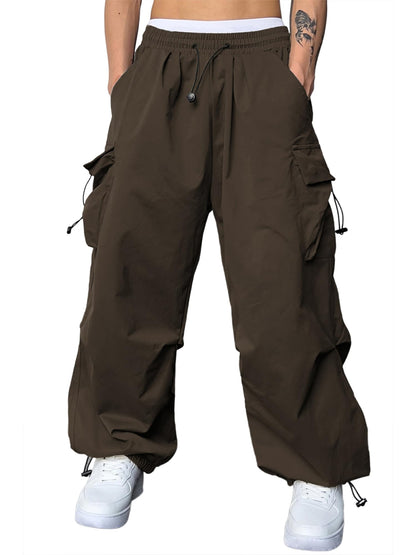 JMIERR Mens Loose Fit Drawstring Y2K Baggy Parachute Cargo Pants | Harem Joggers, Utility Flap, Deep Side Pockets, Elastic Waistband, Adjustable Hem, Streetwear, Casual Wear, Outdoor Hiking