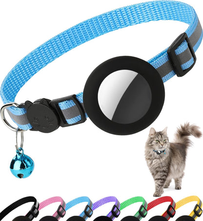 Airtag Cat Collar Breakaway, Cat Collar with Air Tag Holder(Black) | Safety Breakaway Buckle, Reflective Strip, Lightweight, Bell, 0.4 Inches in Width, Adjustable Size to Fit Different Cats