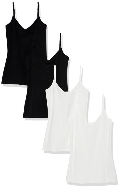 Amazon Essentials Women's Slim-Fit V-Neck Cami, Pack of 4