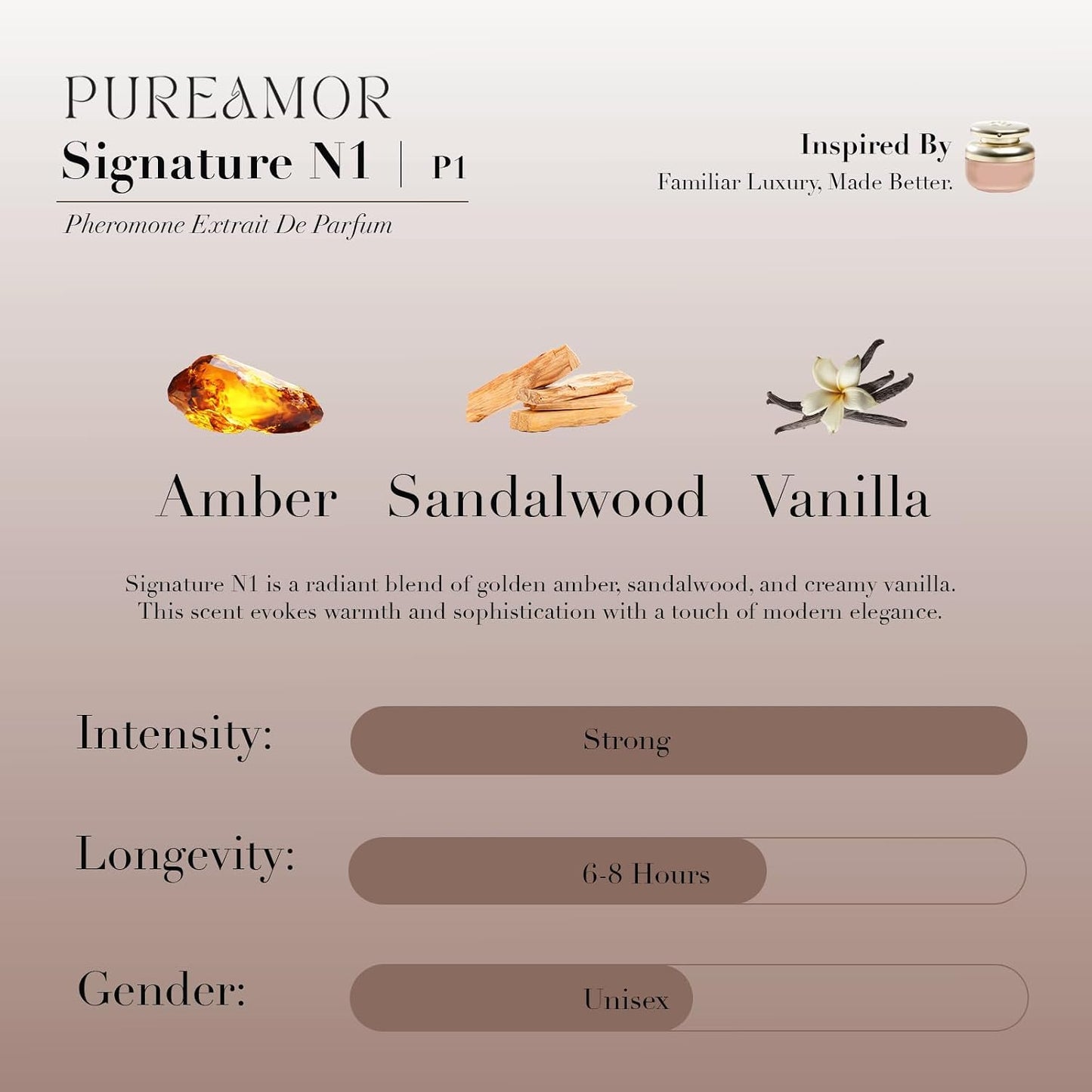 Pheromone Perfume for Women, Amber Noir Extrait de Parfum - Long Lasting Vanilla Amber Scent, 30% High Concentration, Full Size Fragrance Spray, 1.0 oz / 30 ml
