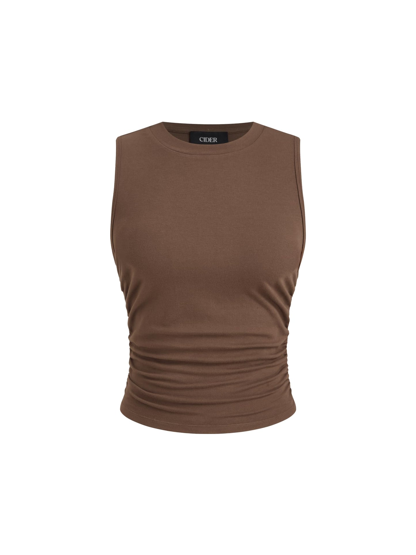 CIDER Womens Tank Tops Sleeveless High Neck Ruched Crop Tops Going Out Casual Basic Ribbed Shirt Summer Fashion Clothing
