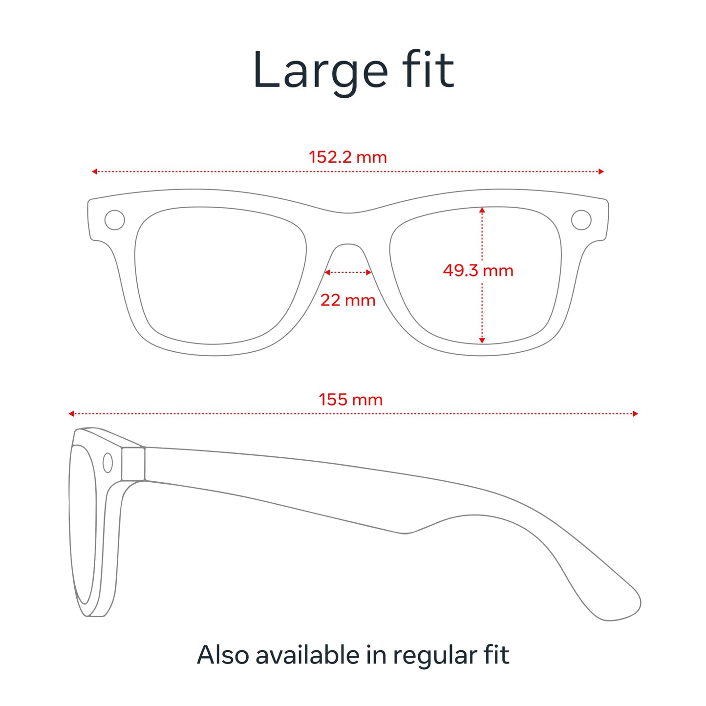 Meta Ray-Ban (Gen 1), Wayfarer Large, Matte Black | Smart AI Glasses for Men, Women — 12 MP Ultra-Wide Camera, Audio, Video Recording, Bluetooth — Polarized Gradient Graphite Lenses — Sunglasses
