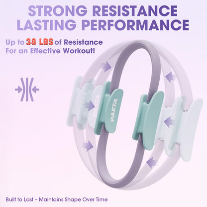 PAETA Pilates Ring Set – 14” Magic Circle (38 lbs Resistance), 9.8” Pilates Ball, 5 Resistance Bands, and Exercise Guide Included for Home Workouts
