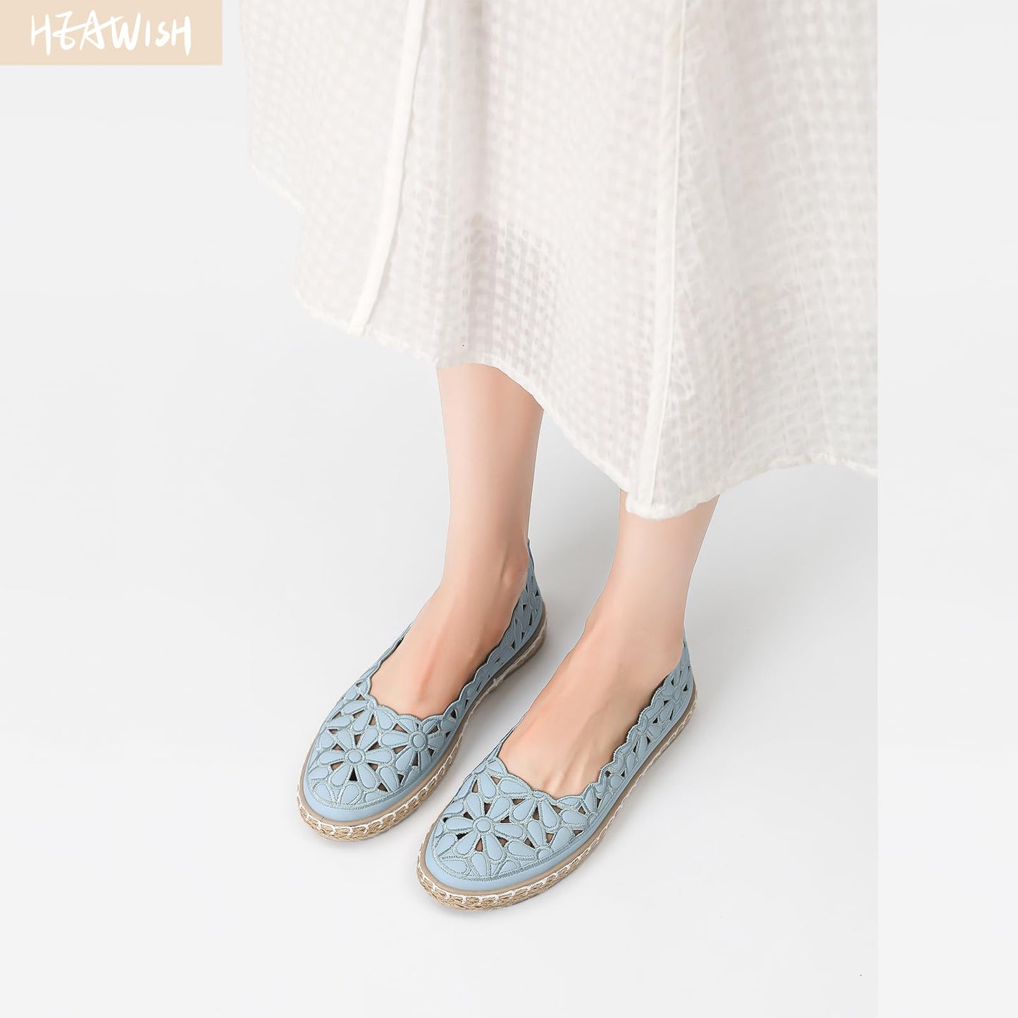 HEAWISH Women’s Ballet Flat Daisy Round Toe Dress Shoes Casual Slip On Rope Loafer