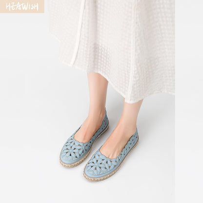 HEAWISH Women’s Ballet Flat Daisy Round Toe Dress Shoes Casual Slip On Rope Loafer