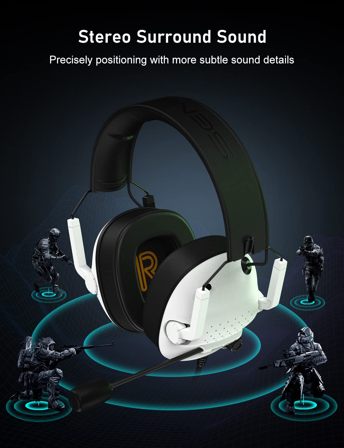 SENZER SG500 Surround Sound Pro Gaming Headset with Noise Cancelling Microphone - Soft Memory Foam Padding - Portable Foldable Headphones for PC, PS4, PS5, Xbox One, Switch - Black