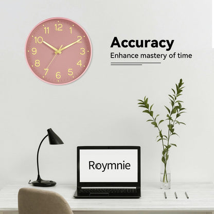 Roymnie Wall Clock Green, Silent Wall Clocks Battery Operated 8 Inch-Modern Non Ticking Analog Clock Decorative for Kitchen Office Bathroom Bedroom(Gold)