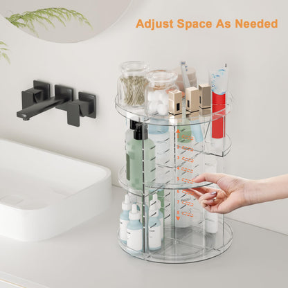 Rotating Makeup Organizer, DIY 8 Adjustable Layers Spinning Skincare Storage, Cosmetic Display Case with Brush Holder and Perfume Tray, Multi-Function Vanity Bathroom Countertop Organizer Black
