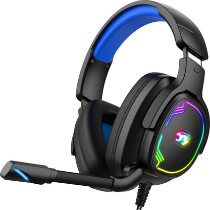 Jimonyer Gaming Headset for PS5 PS4 Xbox Series X|S PC Switch, 7.1 Surround Sound Over Ear Headphones with Noise Canceling Mic, RGB LED Light, Soft Memory Earmuffs Headset for Gaming or Work (Blue)