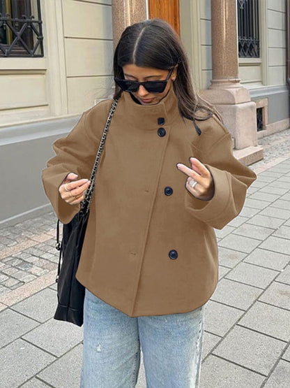 CHARTOU Women Crop Pea Coat Wool Blend Winter Loose Casual Short Jacket Outwear