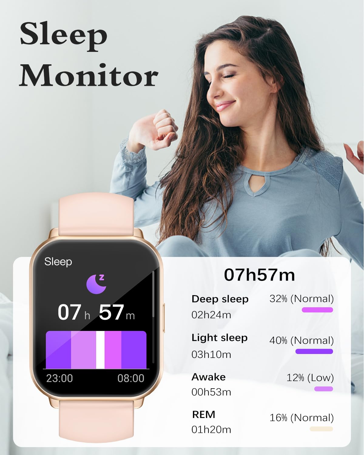 RUIMEN Smart Watches for Women Men (Answer/Make Calls, 2 Bands Included), 1.8" Smartwatch for iOS/Android Phones, Fitness Tracker Heart Rate/Sleep Monitor Digital Watch Waterproof Milky White