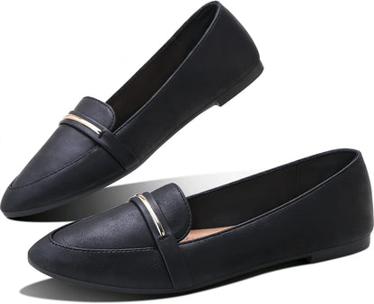 Obtaom Women's Pointy Toe Loafer Flat Comfortable Faux Suede Work Shoes,Cute Penny Loafer Slip On Ballet Flat