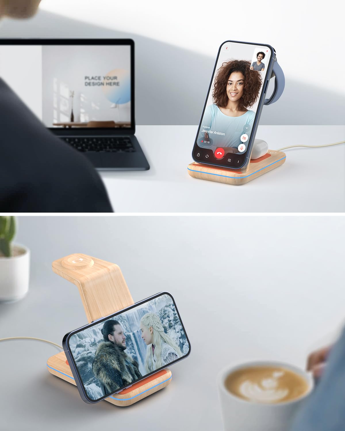 JoyGeek 3 in 1 Charging Station for Apple Devices, Wireless Charger Stand for iPhone 17/16/15/14/13/12/11/SE/X Pro Max Plus - Apple Watch 11/10/9/Ultra 2/8/SE/7/6/5 - AirPods Pro 2/3/2