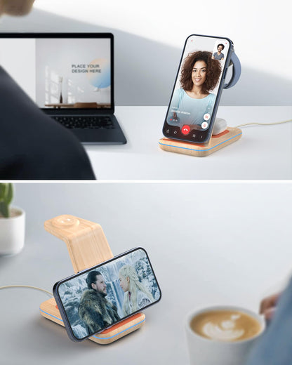 JoyGeek 3 in 1 Charging Station for Apple Devices, Wireless Charger Stand for iPhone 17/16/15/14/13/12/11/SE/X Pro Max Plus - Apple Watch 11/10/9/Ultra 2/8/SE/7/6/5 - AirPods Pro 2/3/2