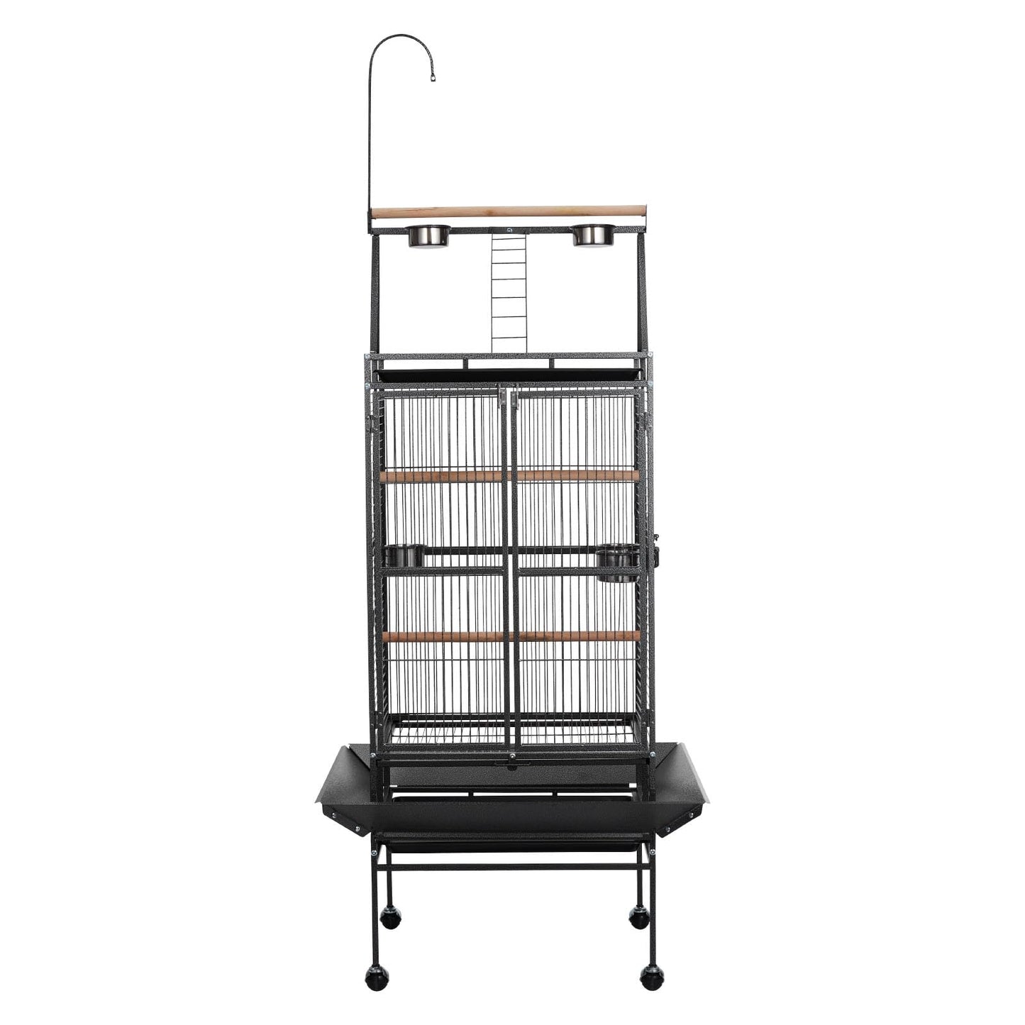 VEVOR Bird Cage, 24.6 x 16.7 x 53.9 inch, Flat Top, Wrought Iron Bird Flight Cage with Perches, Slide-Out Tray and Plastic Feeders, Casters, for Parrot, Blue Tit, Cockatiel, Canary, Budgerigar, Conure