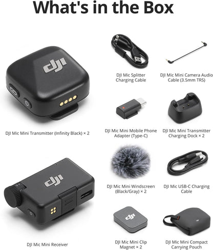 DJI Mic Mini (2 TX + 1 RX), Ultralight, Detail-Rich Audio | Noise Cancelling, Automatic Limiting, Wireless Microphone for Camera/iPhone/Android, Vlog, Streaming, 400m Transmission