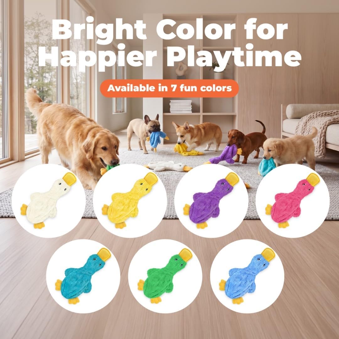 Best Pet Supplies Interactive Squeaky Dog Chew Toy, Ideal Dog Toys for Chewers, Small, Medium & Large Dogs, and Fetch Lovers - Crinkle Duck (Yellow), Large