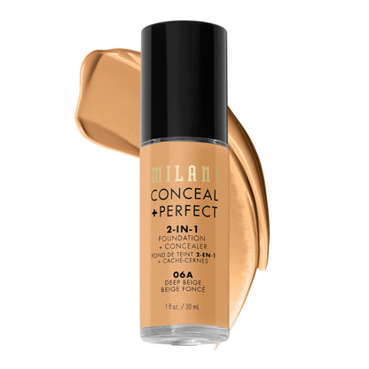 Milani Conceal + Perfect 2-in-1 Foundation + Concealer for a Flawless Complexion, Under Eye Corrector, Cover Redness and Imperfections, Waterproof and Sweatproof - 05A-Natural Beige