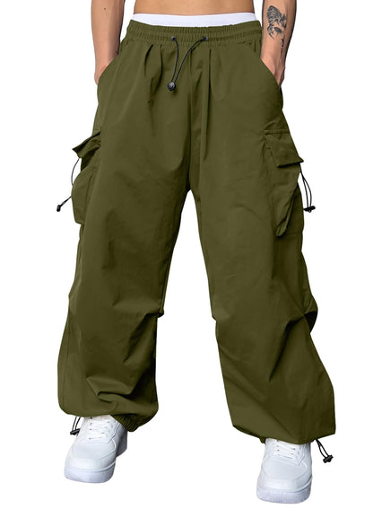 JMIERR Mens Loose Fit Drawstring Y2K Baggy Parachute Cargo Pants | Harem Joggers, Utility Flap, Deep Side Pockets, Elastic Waistband, Adjustable Hem, Streetwear, Casual Wear, Outdoor Hiking