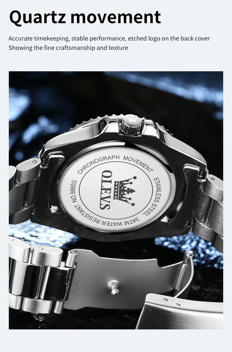 OLEVS Luxury Watches for Men Big Face Stainless Steel Business Dress Analog Quartz Watch with Day Waterproof Luminous Mens Wrist Watch